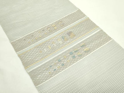 平和屋着物＊夏物　八寸名古屋帯　絽綴れ　横段文　金銀糸　正絹　逸品　CABK6951rv