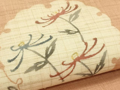 平和屋着物＊夏物　九寸名古屋帯　型染め　雪輪草花文　麻　逸品　CABK6962rv