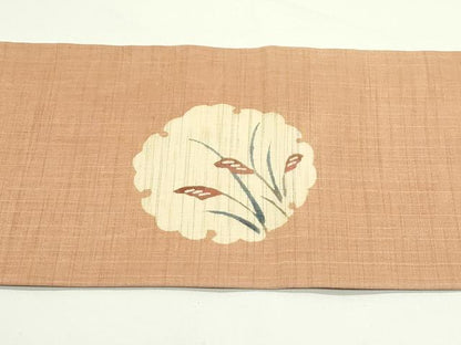 平和屋着物＊夏物　九寸名古屋帯　型染め　雪輪草花文　麻　逸品　CABK6962rv
