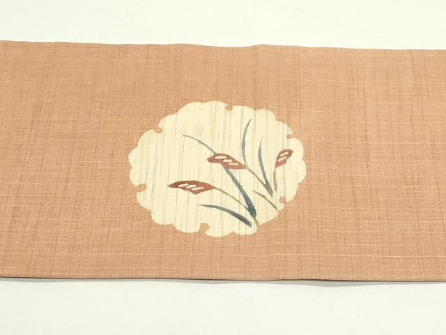 平和屋着物＊夏物　九寸名古屋帯　型染め　雪輪草花文　麻　逸品　CABK6962rv