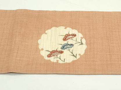 平和屋着物＊夏物　九寸名古屋帯　型染め　雪輪草花文　麻　逸品　CABK6962rv