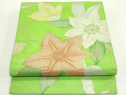 平和屋着物＊夏物　九寸開き名古屋帯　草花竹文　銀糸　逸品　CABK6964rv