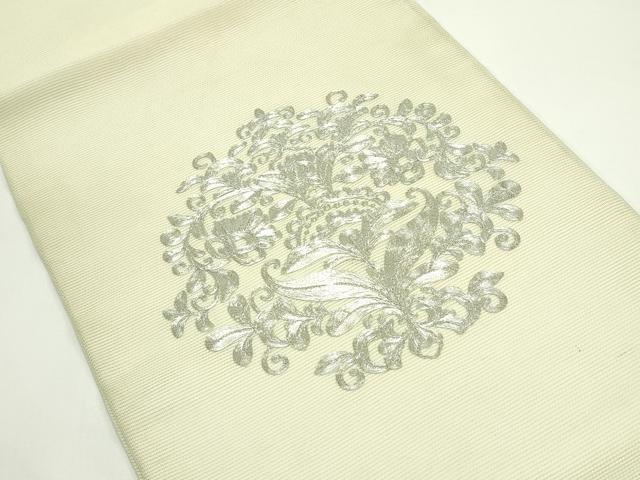 平和屋着物＊夏物　九寸開き名古屋帯　総刺繍　駒刺繍　更紗唐草文　銀糸　正絹　逸品　CABK6965rv
