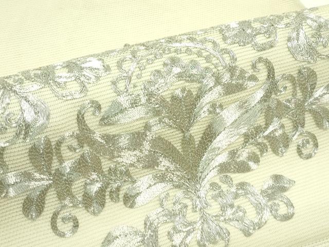 平和屋着物＊夏物　九寸開き名古屋帯　総刺繍　駒刺繍　更紗唐草文　銀糸　正絹　逸品　CABK6965rv