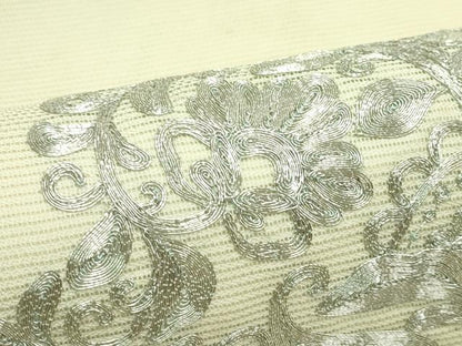 平和屋着物＊夏物　九寸開き名古屋帯　総刺繍　駒刺繍　更紗唐草文　銀糸　正絹　逸品　CABK6965rv
