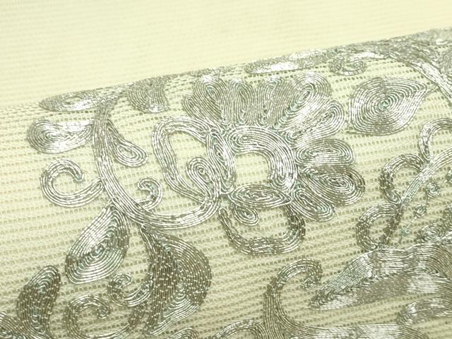 平和屋着物＊夏物　九寸開き名古屋帯　総刺繍　駒刺繍　更紗唐草文　銀糸　正絹　逸品　CABK6965rv