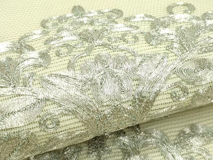 平和屋着物＊夏物　九寸開き名古屋帯　総刺繍　駒刺繍　更紗唐草文　銀糸　正絹　逸品　CABK6965rv