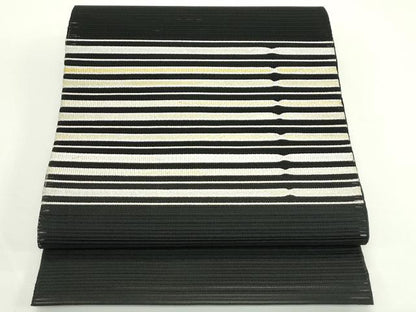 平和屋着物＊夏物　八寸名古屋帯　絽綴れ　横段文　黒地　金銀糸　正絹　逸品　未使用　CABK6970rv