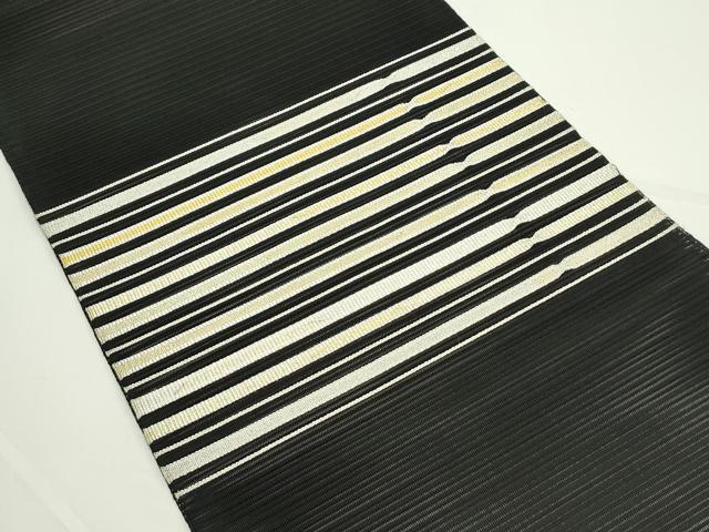 平和屋着物＊夏物　八寸名古屋帯　絽綴れ　横段文　黒地　金銀糸　正絹　逸品　未使用　CABK6970rv