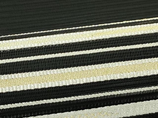平和屋着物＊夏物　八寸名古屋帯　絽綴れ　横段文　黒地　金銀糸　正絹　逸品　未使用　CABK6970rv