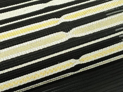 平和屋着物＊夏物　八寸名古屋帯　絽綴れ　横段文　黒地　金銀糸　正絹　逸品　未使用　CABK6970rv