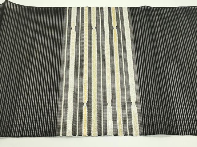 平和屋着物＊夏物　八寸名古屋帯　絽綴れ　横段文　黒地　金銀糸　正絹　逸品　未使用　CABK6970rv