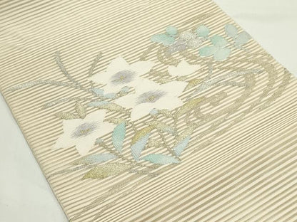 平和屋着物＊夏物　八寸名古屋帯　絽綴れ　桔梗　萩　金銀糸　正絹　逸品　CABK6971rv