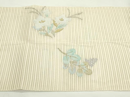 平和屋着物＊夏物　八寸名古屋帯　絽綴れ　桔梗　萩　金銀糸　正絹　逸品　CABK6971rv