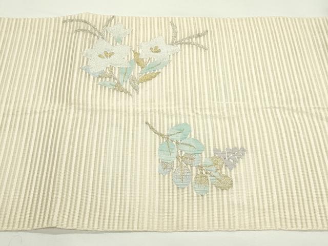 平和屋着物＊夏物　八寸名古屋帯　絽綴れ　桔梗　萩　金銀糸　正絹　逸品　CABK6971rv