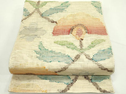 平和屋着物＊夏物　八寸名古屋帯　草花文　正絹　逸品　CABK6973rv
