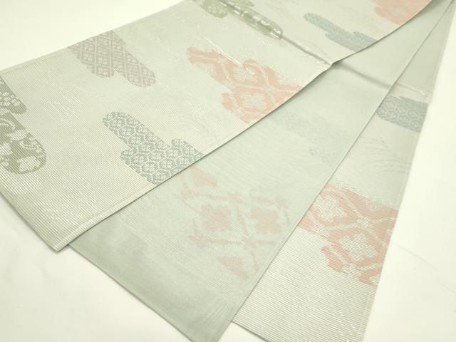 平和屋着物＊夏物　六通柄袋帯　エ霞草花文　銀糸　正絹　逸品　CABK6976rv