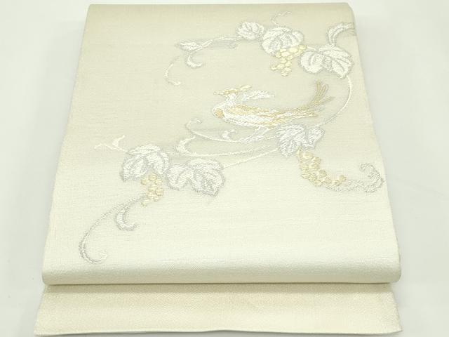 平和屋着物＊夏物　太鼓柄袋帯　唐織　葡萄蔦の葉鳥文　金銀糸　正絹　逸品　未使用　CABK6982rv