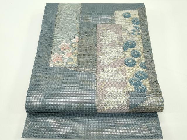 平和屋着物＊夏物　太鼓柄袋帯　短冊草花文　金銀糸　正絹　逸品　CABK6983rv