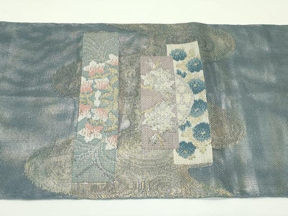 平和屋着物＊夏物　太鼓柄袋帯　短冊草花文　金銀糸　正絹　逸品　CABK6983rv