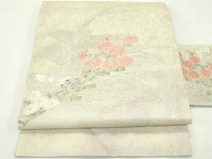 平和屋着物＊夏物　九寸名古屋帯　草花文　金銀糸　正絹　逸品　CABK6988rv