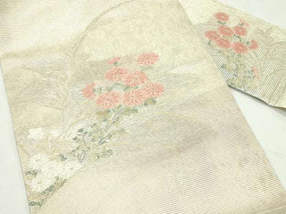 平和屋着物＊夏物　九寸名古屋帯　草花文　金銀糸　正絹　逸品　CABK6988rv