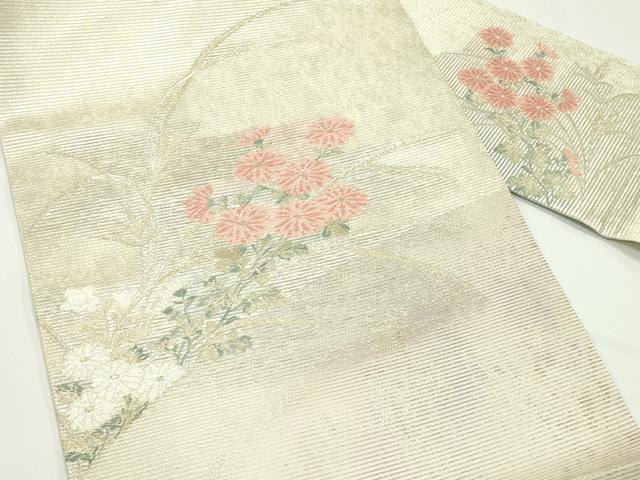 平和屋着物＊夏物　九寸名古屋帯　草花文　金銀糸　正絹　逸品　CABK6988rv