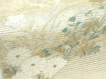 平和屋着物＊夏物　九寸名古屋帯　草花文　金銀糸　正絹　逸品　CABK6988rv