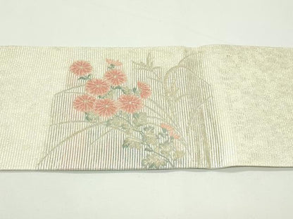 平和屋着物＊夏物　九寸名古屋帯　草花文　金銀糸　正絹　逸品　CABK6988rv