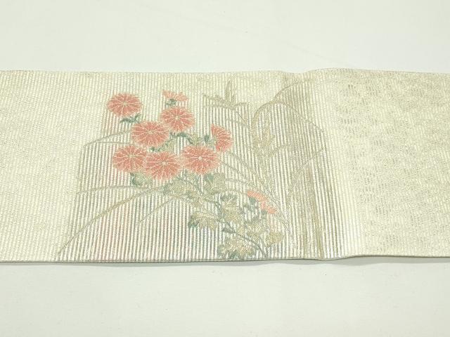 平和屋着物＊夏物　九寸名古屋帯　草花文　金銀糸　正絹　逸品　CABK6988rv