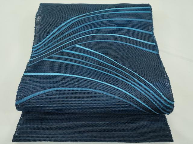 平和屋着物＊夏物　八寸名古屋帯　立波文　藍　正絹　逸品　CABK6991rv