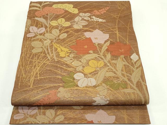 平和屋着物＊夏物　六通柄　本袋帯　秋草文　金糸　正絹　逸品　CABK7002rv