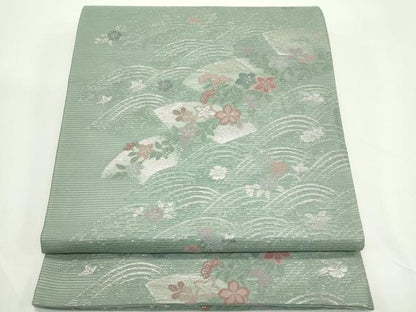 平和屋着物＊夏物　六通柄袋帯　立波地紙秋草文　銀糸　正絹　逸品　CABK7005rv