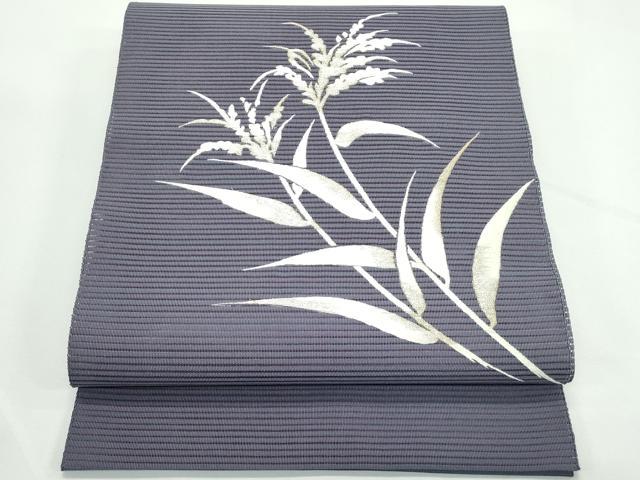 平和屋着物＊夏物　八寸名古屋帯　総刺繍　絽綴れ　草木文　銀糸　正絹　逸品　CABK7007rv