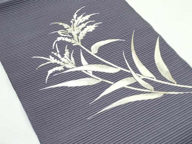 平和屋着物＊夏物　八寸名古屋帯　総刺繍　絽綴れ　草木文　銀糸　正絹　逸品　CABK7007rv