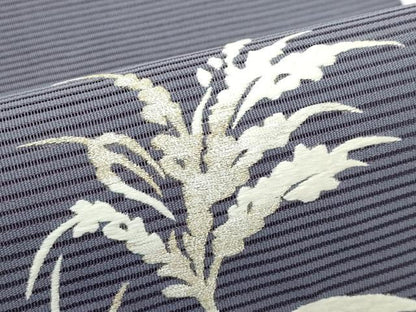 平和屋着物＊夏物　八寸名古屋帯　総刺繍　絽綴れ　草木文　銀糸　正絹　逸品　CABK7007rv