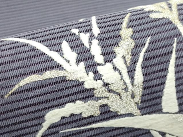 平和屋着物＊夏物　八寸名古屋帯　総刺繍　絽綴れ　草木文　銀糸　正絹　逸品　CABK7007rv