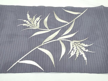 平和屋着物＊夏物　八寸名古屋帯　総刺繍　絽綴れ　草木文　銀糸　正絹　逸品　CABK7007rv