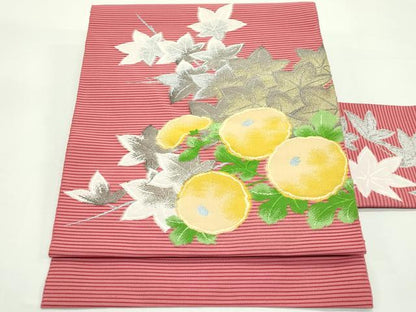 平和屋着物＊夏物　八寸名古屋帯　絽綴れ　万寿菊　楓　金銀糸　正絹　逸品　未使用　CABK7039rv