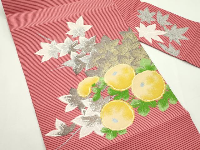 平和屋着物＊夏物　八寸名古屋帯　絽綴れ　万寿菊　楓　金銀糸　正絹　逸品　未使用　CABK7039rv