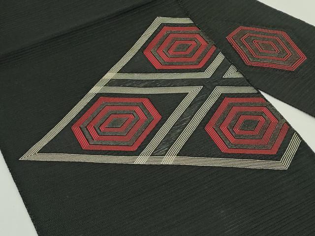 平和屋着物＊夏物　八寸古屋帯　絽綴れ　刺繍　菱亀甲文　黒地　正絹　逸品　CABK7040rv
