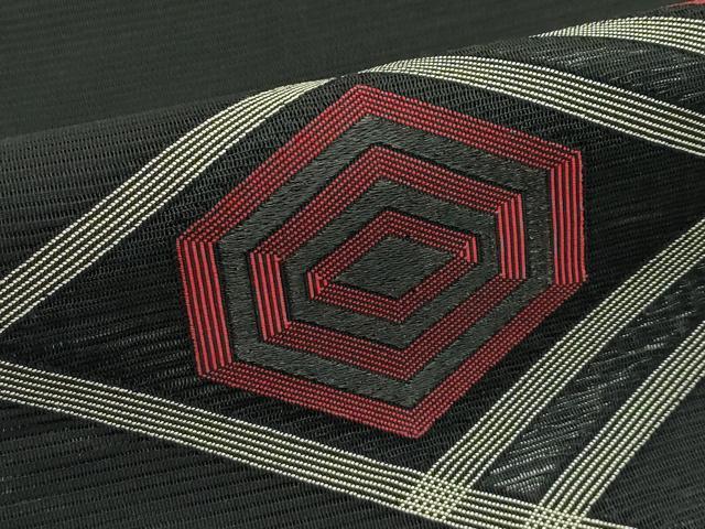 平和屋着物＊夏物　八寸古屋帯　絽綴れ　刺繍　菱亀甲文　黒地　正絹　逸品　CABK7040rv