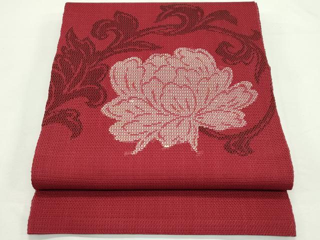 平和屋着物＊夏物　八寸名古屋帯　牡丹　三越扱い　正絹　逸品　CABK7042rv