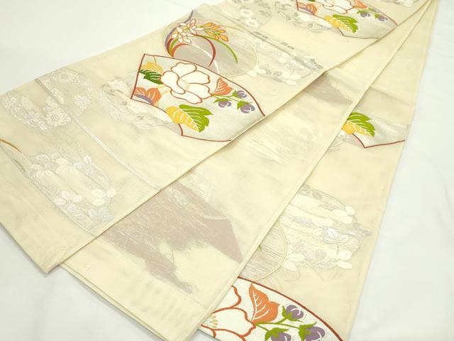 平和屋着物＊夏物　西陣　まいづる謹製　六通柄袋帯　地紙草花丸文　金銀糸　証紙付き　正絹　逸品　未使用　CABK7055rv