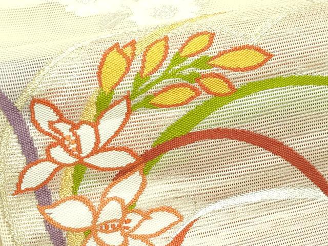 平和屋着物＊夏物　西陣　まいづる謹製　六通柄袋帯　地紙草花丸文　金銀糸　証紙付き　正絹　逸品　未使用　CABK7055rv