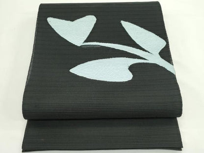 平和屋着物＊夏物　八寸名古屋帯　絽綴れ　草木文　黒地　正絹　逸品　CABK7057rv