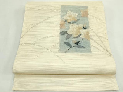 平和屋着物＊夏物　八寸名古屋帯　芝草桔梗文　銀糸　正絹　逸品　CABK7058rv