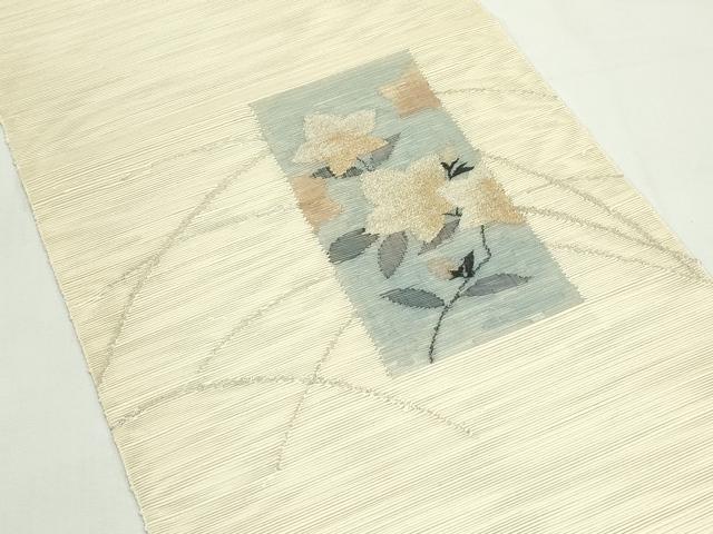 平和屋着物＊夏物　八寸名古屋帯　芝草桔梗文　銀糸　正絹　逸品　CABK7058rv