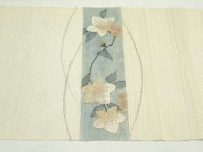 平和屋着物＊夏物　八寸名古屋帯　芝草桔梗文　銀糸　正絹　逸品　CABK7058rv