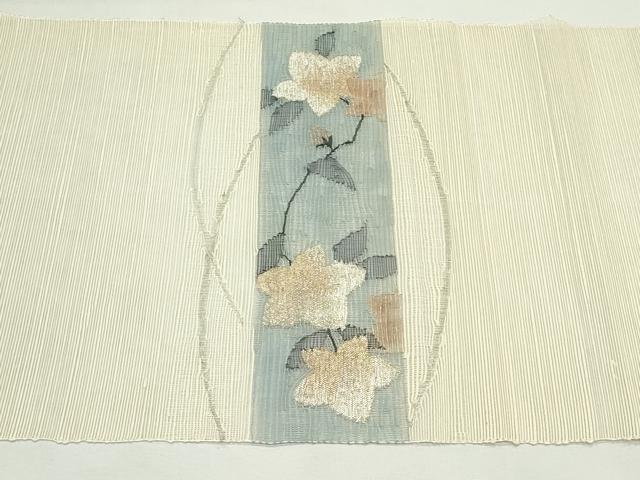 平和屋着物＊夏物　八寸名古屋帯　芝草桔梗文　銀糸　正絹　逸品　CABK7058rv